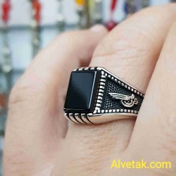 Siyah Oniks Taşlı 925 Ayar Gümüş Erkek Yüzük : 00003